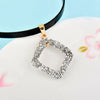 KIOOZOL Sexy Black Leather Hollow Star Rectangle Love Triangle Pendant Crystal Choker Necklace for Women Jewelry 459 KO2
