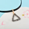 KIOOZOL Sexy Black Leather Hollow Star Rectangle Love Triangle Pendant Crystal Choker Necklace for Women Jewelry 459 KO2