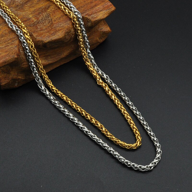 KIOOZOL  Stainless Steel Braid Rope Gold Silver Color Necklace For Men Women Popular Jewelry Accessories 2021 Trend 378 KO2
