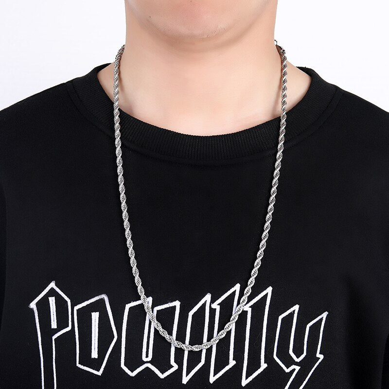 KIOOZOL  Stainless Steel Braid Rope Gold Silver Color Necklace For Men Women Popular Jewelry Accessories 2021 Trend 378 KO2