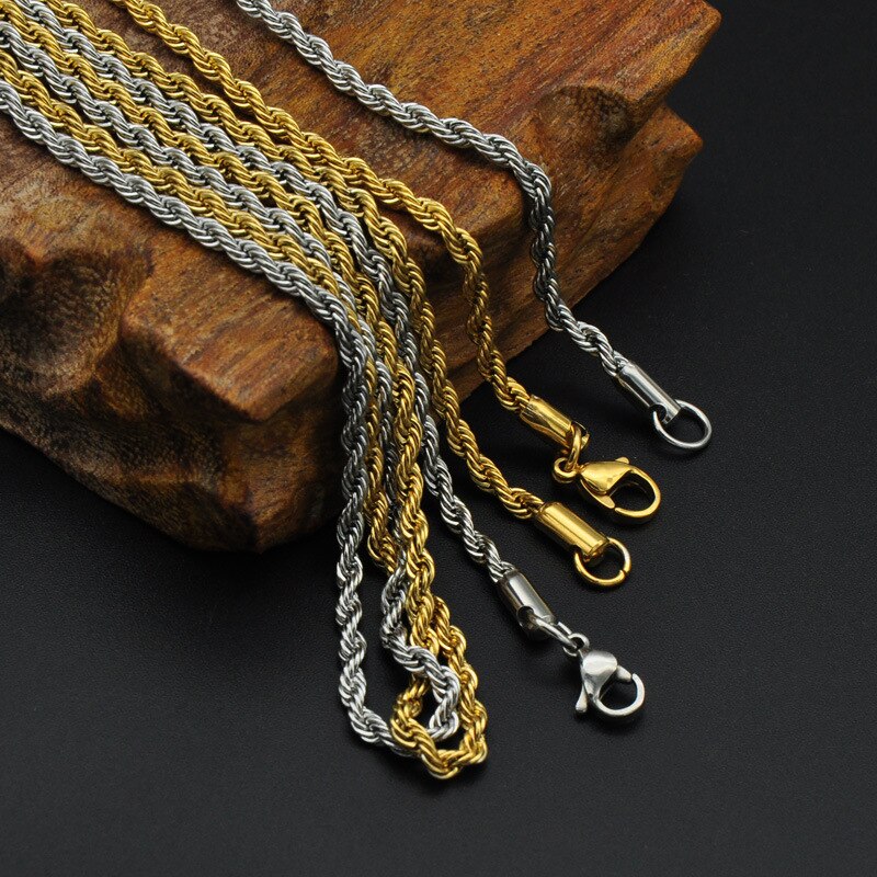 KIOOZOL  Stainless Steel Braid Rope Gold Silver Color Necklace For Men Women Popular Jewelry Accessories 2021 Trend 378 KO2