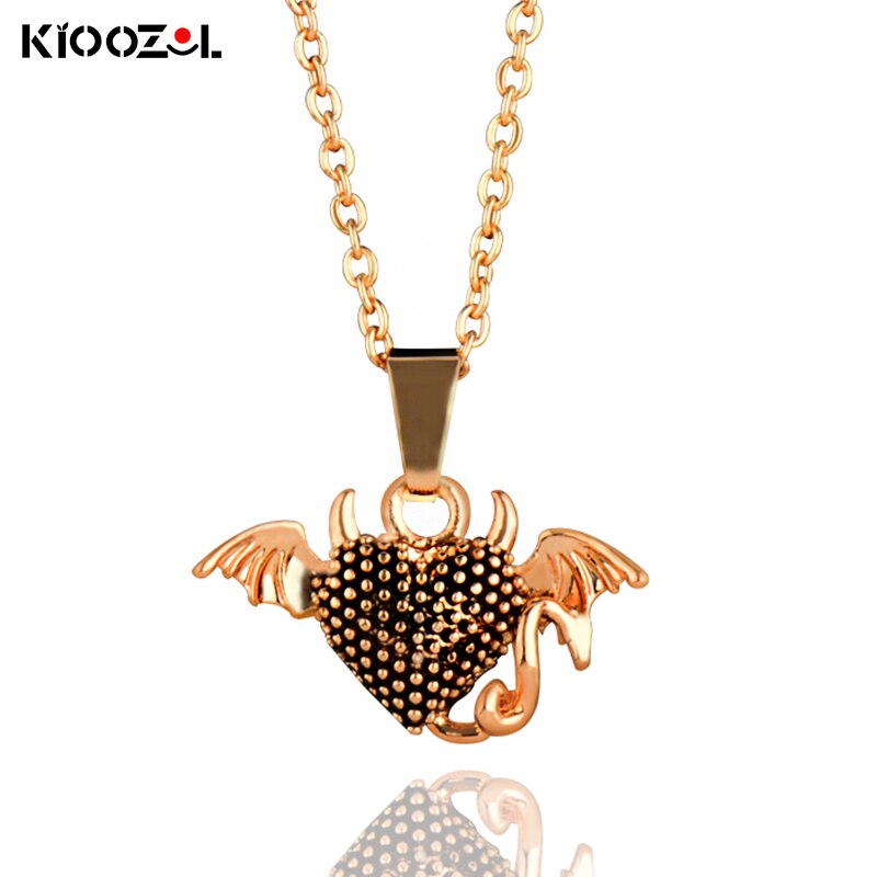 KIOOZOL Vintage Little Devil Wings Rose Gold Silver Color Pendant Choker Necklace for Women Jewelry Gifts 472 KO2