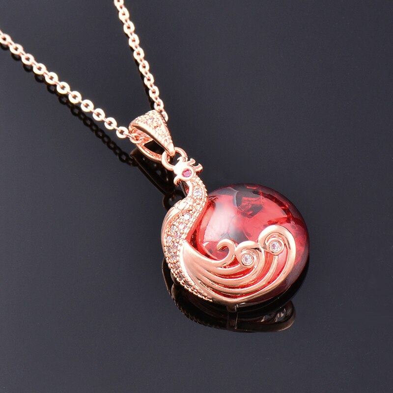 KIOOZOL Vintage Red Corundum Peacock Decoration Pendant Gold Plated Choker Necklace For Women Jewelry Accessories ZD1 KO1