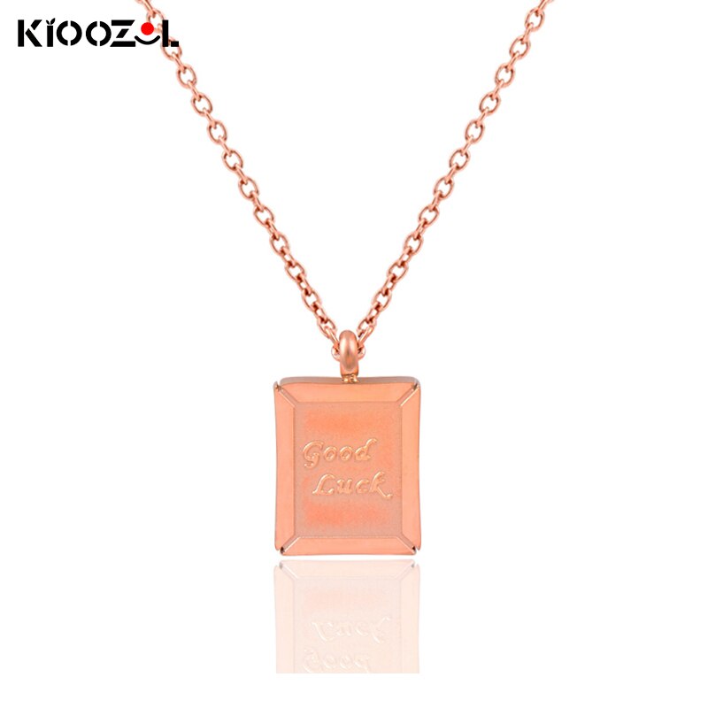 KIOOZOL-collar de acero inoxidable con letras de la suerte para mujer, Colgante cuadrado, oro rosa, accesorios de joyería para fiesta y playa, 307 KO2