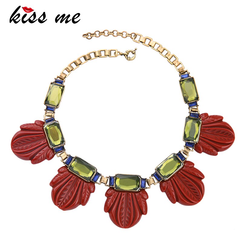 KISS ME 2021 Alloy Resin Red Black Leaves Big Necklace Unique Vintage Collar Necklace Brand Statement Jewelry
