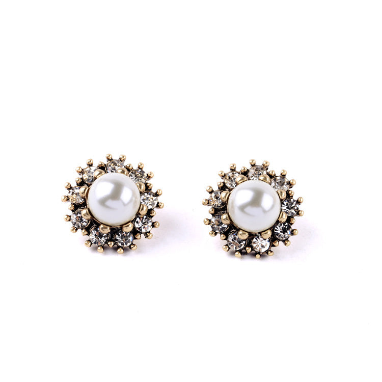 KISS ME Ancient Pop Ro Style Flower Simulated Pearls Earrings Factory Wholesale
