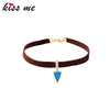KISS ME Brown Imitation Leather Choker Necklace 2021 Popular Blue Triangle Synthetic Stone Maxi Necklace Vintage Jewelry