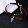 KISS ME Brown Imitation Leather Choker Necklace 2021 Popular Blue Triangle Synthetic Stone Maxi Necklace Vintage Jewelry