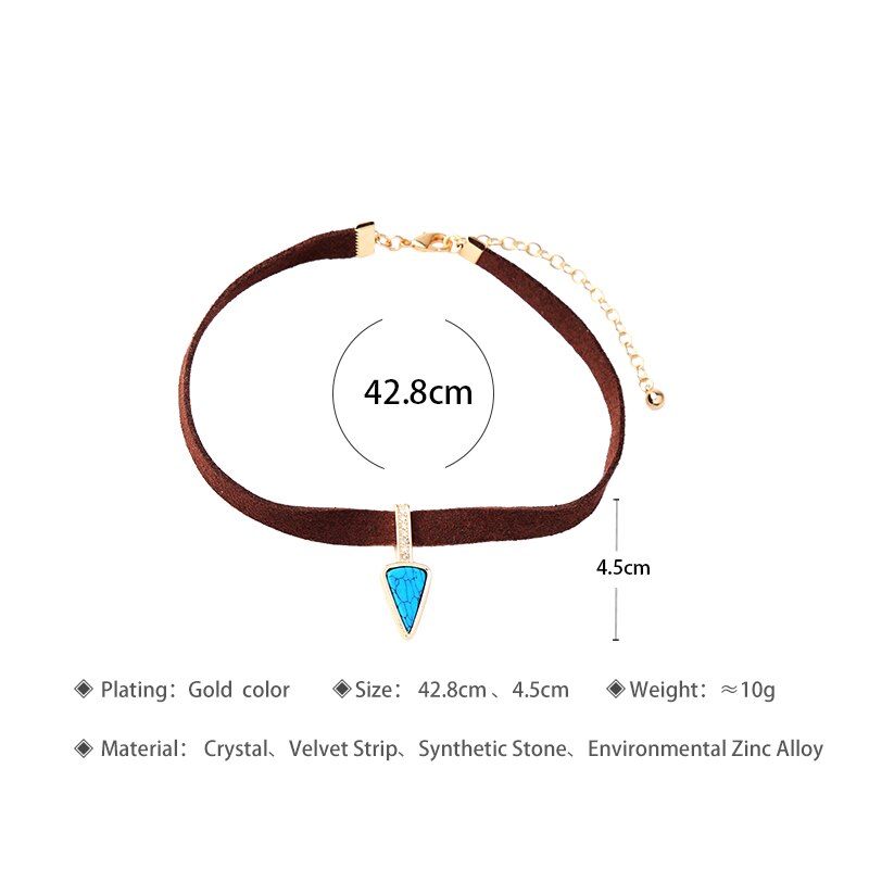 KISS ME Brown Imitation Leather Choker Necklace 2021 Popular Blue Triangle Synthetic Stone Maxi Necklace Vintage Jewelry