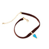 KISS ME Brown Imitation Leather Choker Necklace 2021 Popular Blue Triangle Synthetic Stone Maxi Necklace Vintage Jewelry