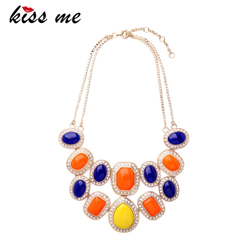 KISS ME Double Chain Colorful Resin Geometric Bib Statement Necklace 2021 Brand Jewelry Women Choker Necklace