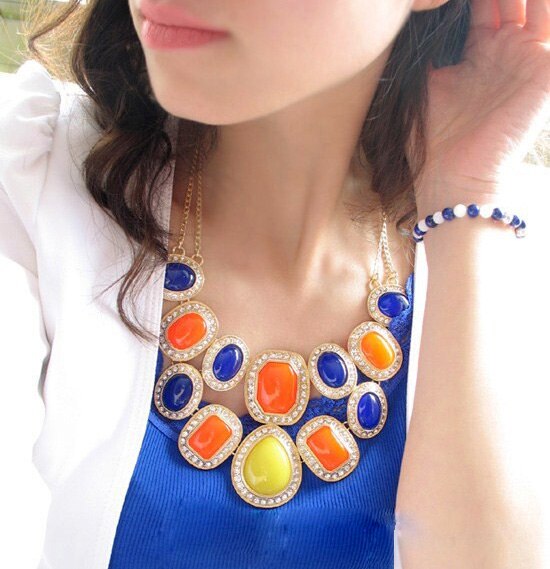 KISS ME Double Chain Colorful Resin Geometric Bib Statement Necklace 2021 Brand Jewelry Women Choker Necklace