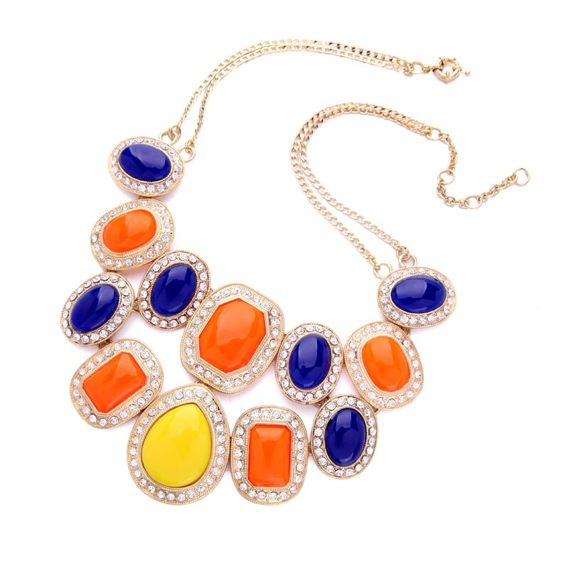 KISS ME Double Chain Colorful Resin Geometric Bib Statement Necklace 2021 Brand Jewelry Women Choker Necklace