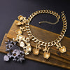 KISS ME Halloween Jewelry Hyperbole Purple Rhinestone Heart Skull Necklace Gold Color Chain Chunky Necklace Statement Jewelry