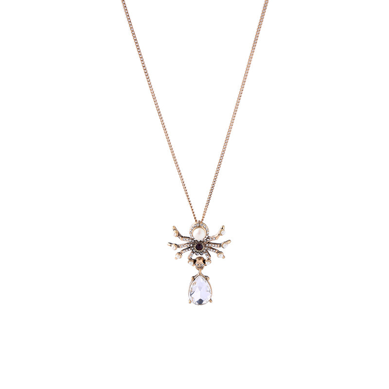 KISS ME Imitation Pearl Crystal Spider Water Drop Pendant Necklace Simple Women Insect Necklaces for Women Jewelry