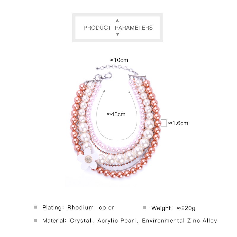 KISS ME Multi Layers Simulated Pearl Necklace Hyperbole Resin Crystal Flowers Chunky Choker Necklace Party Jewelry
