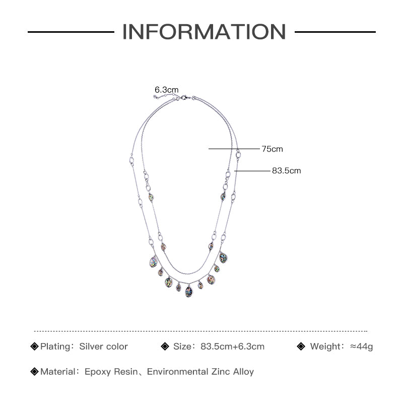 KISS ME Silver Color Double Chain Long Necklace Unique Irregular Shell Paper Necklaces Pendants Female Trendy Indian Jewelry