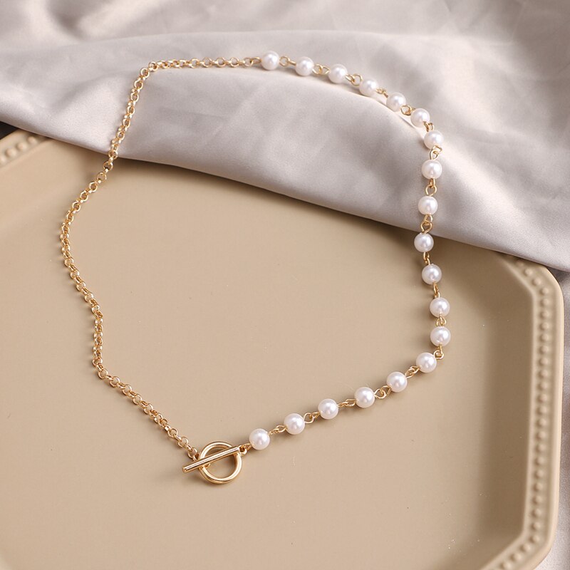 KISS WIFE Vintage Pearl Choker Necklace For Women Summer White Imitation Pearl Necklaces Trend Elegant Wedding Jewelry