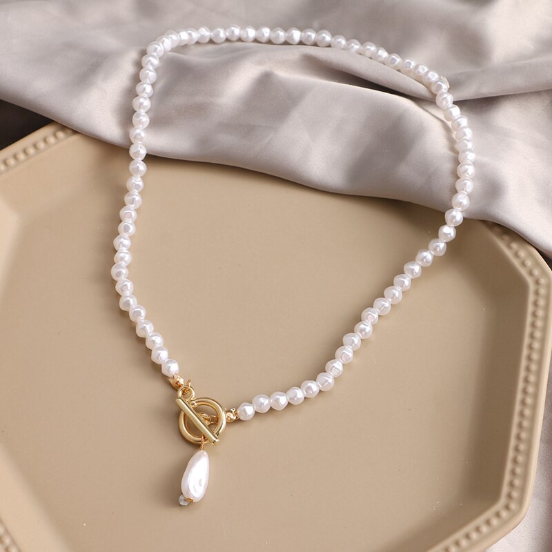KISS WIFE Vintage Pearl Choker Necklace For Women Summer White Imitation Pearl Necklaces Trend Elegant Wedding Jewelry