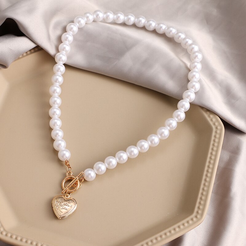KISS WIFE Vintage Pearl Choker Necklace For Women Summer White Imitation Pearl Necklaces Trend Elegant Wedding Jewelry