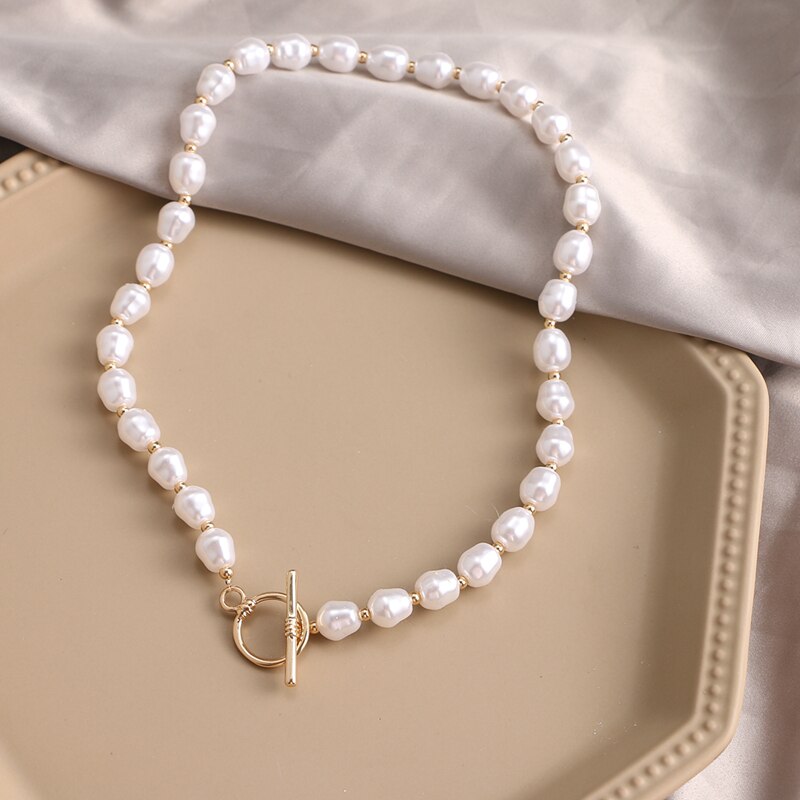 KISS WIFE Vintage Pearl Choker Necklace For Women Summer White Imitation Pearl Necklaces Trend Elegant Wedding Jewelry