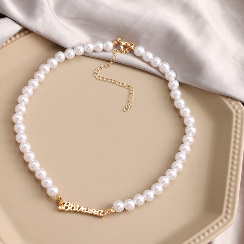 KISS WIFE Vintage Pearl Choker Necklace For Women Summer White Imitation Pearl Necklaces Trend Elegant Wedding Jewelry
