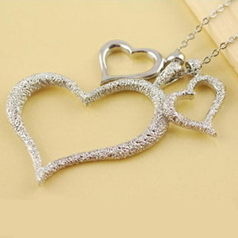 New Fashion Hot Selling Brand jewelry frosted love three heart Silver plated necklace long sweater chain female
