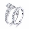 2pcs/lot Silver Double Rings Set Engagement Woman Cubic Zirconia Ring For Women Ladies Lover Party Wedding Jewelry
