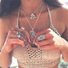 Bohemia Carving Hollow Flower Tree Chain Silver Necklace Charm Pendant Long Necklace Fashion Jewelry