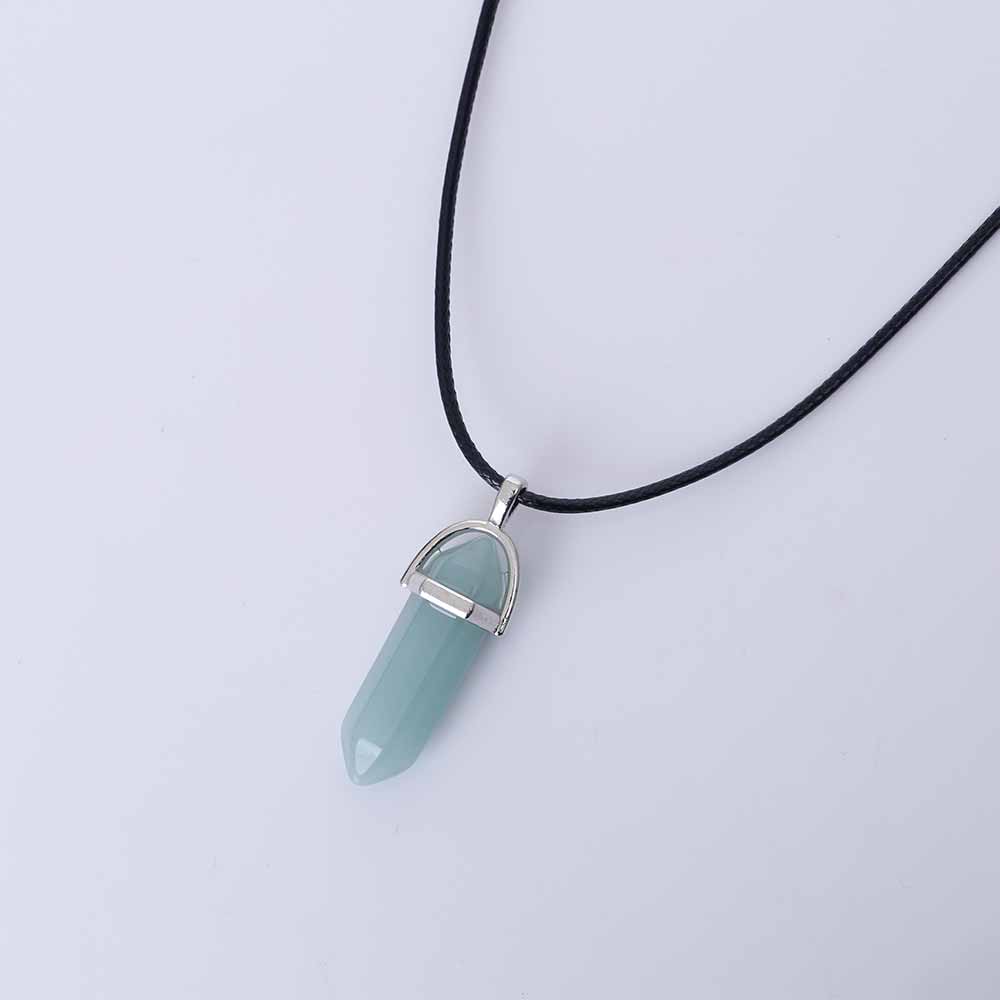Hexagonal Column Natural Crystal turquoises Tiger Eye pendent Necklace For Women PU Leather Chain Stone Choker Necklac