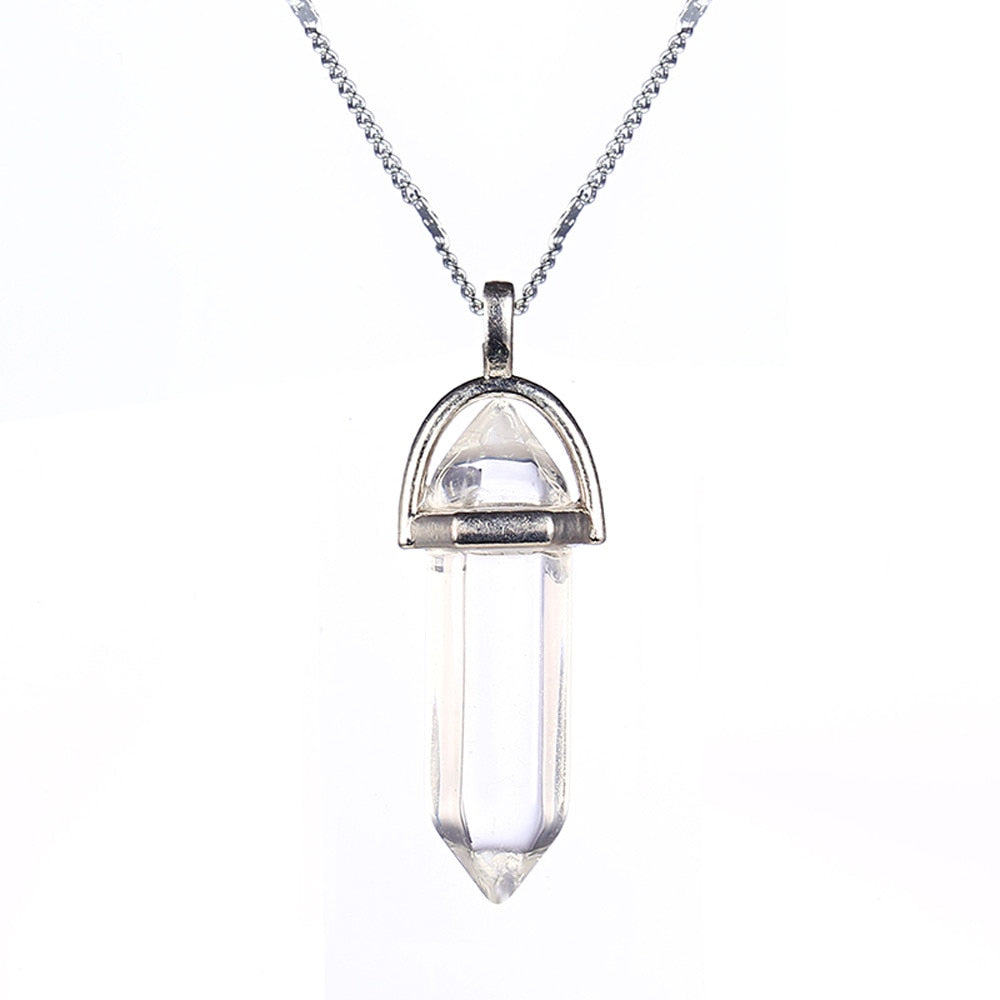 Hexagonal Column Quartz Necklaces Pendants Vintage Natural Stone Bullet Crystal Necklace For Women Jewelry