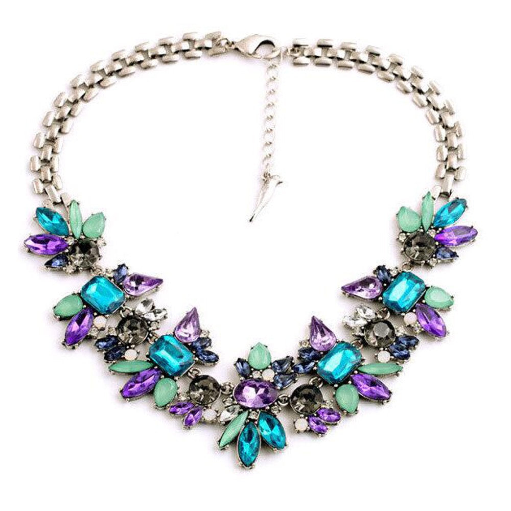 New Hot Luxury Created Crystal Flower Pendant Statement Necklace 2015 Fashion Jewelry Women Accessories