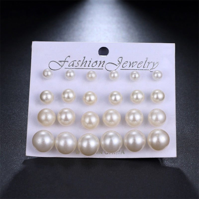 Pearl Earrings Set For Women Jewelry Bijoux Brincos Pendientes Mujer Fashion Stud Earring 12 pairs/set