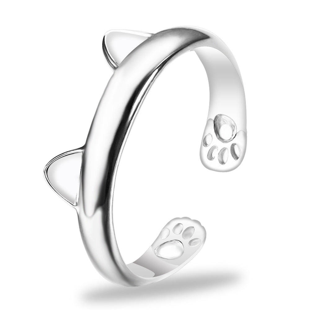 Silver cat ring design cute fashion jewelry cat ring female young girl child gifts adjustable   price