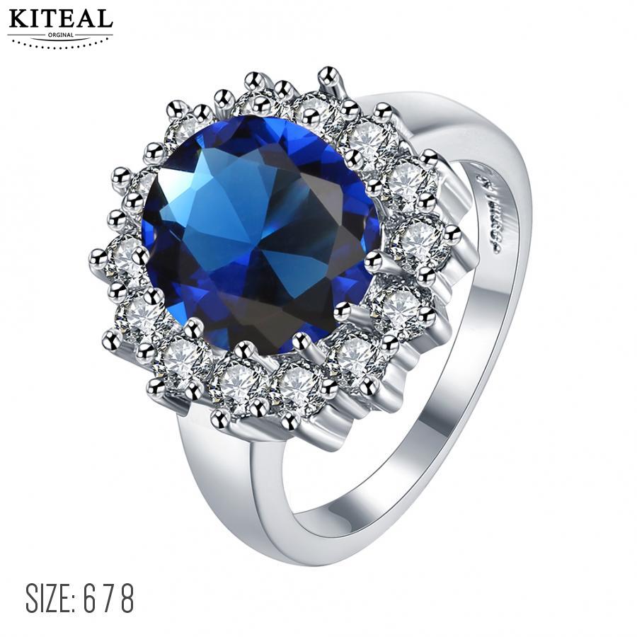 aliexpress Gold color size 6 7 8 Engagement rings for female Blue/red/pink round zircon bague prices in euros