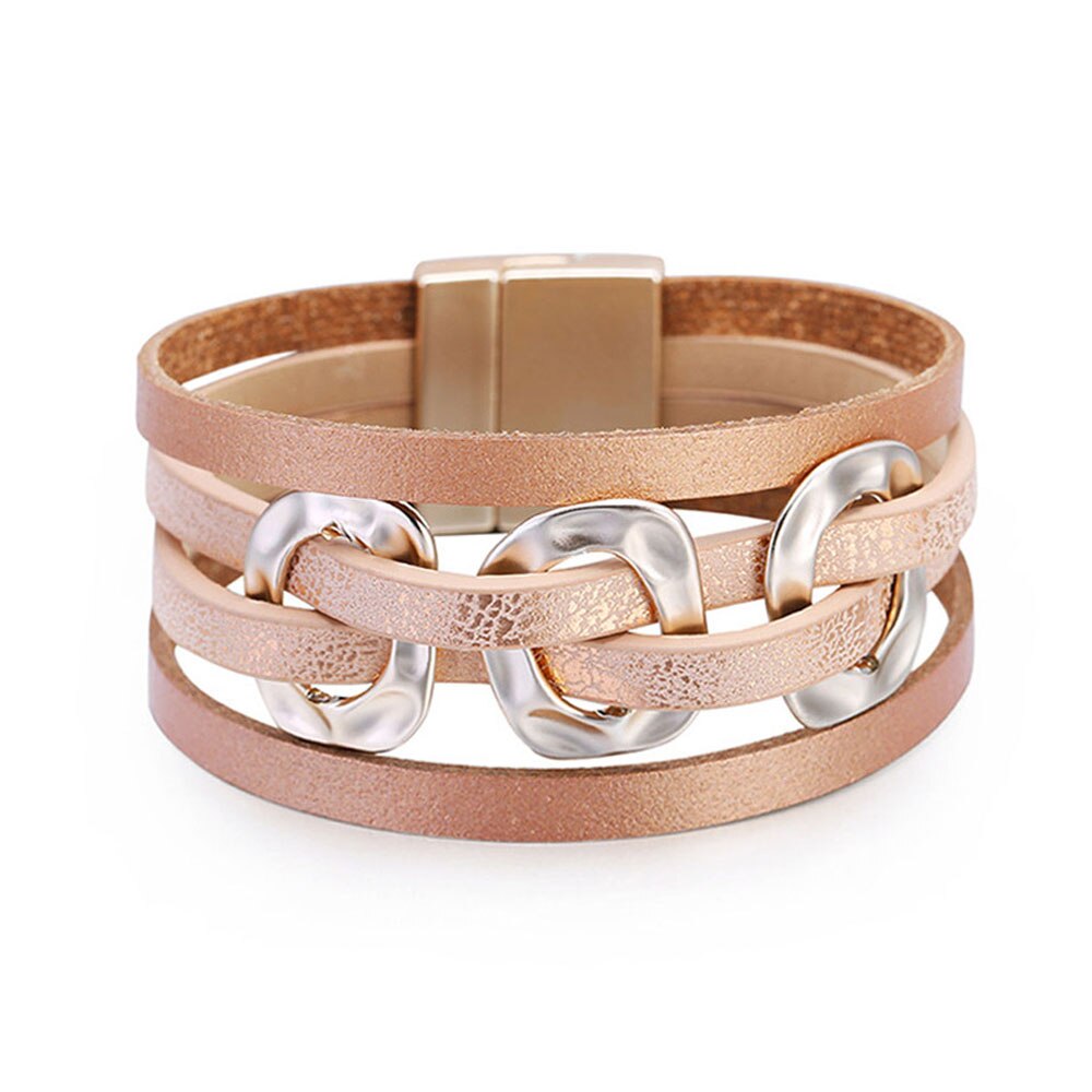 KIirykle Multilayer Chain Leather Bracelets for Women 2022 Rose Gold Hollow Cross Circle Charm Bracelet Party Jewelry