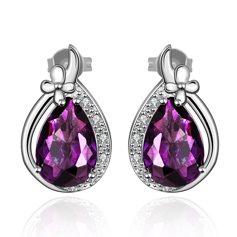 KJ-FVRE012 ki colorful collection of purple earring, Top A quality purple cz with silver color, best for party, gift, or Women