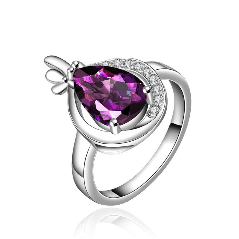 KJ-FVRR014 Dancing party ring, fashion style rhodium plated with AAA purple cz, best for Woman, Lady or Gift