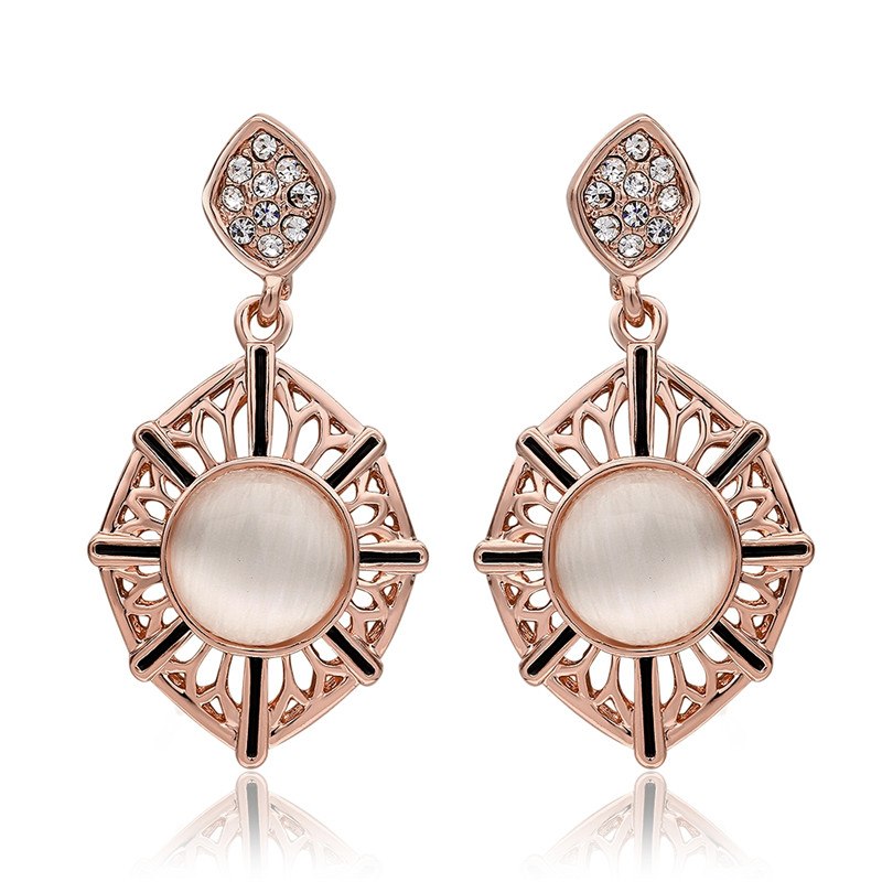 KJ-GPE976-B,Ki luxury design in 18K ROSE color, fashion earring top quality cat eye stone, lovely as gift or Women party