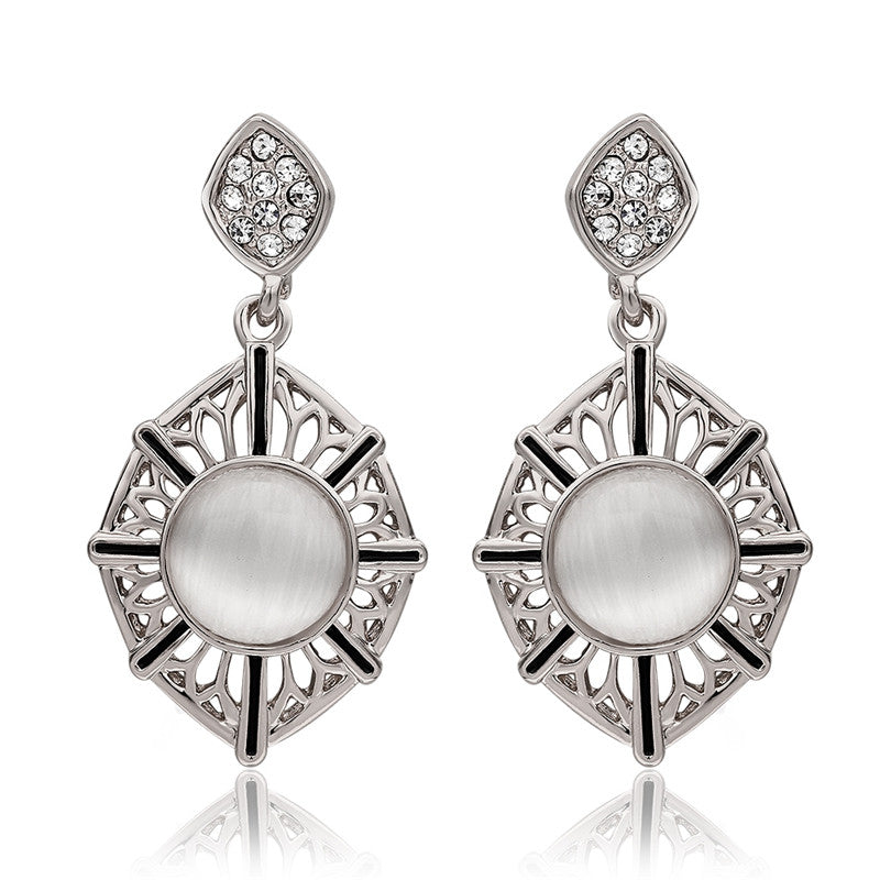 KJ-GPE976-C,Ki Lovely design in silver color, fashion luxury earring top quality cat eye stone, best as gift or Women party