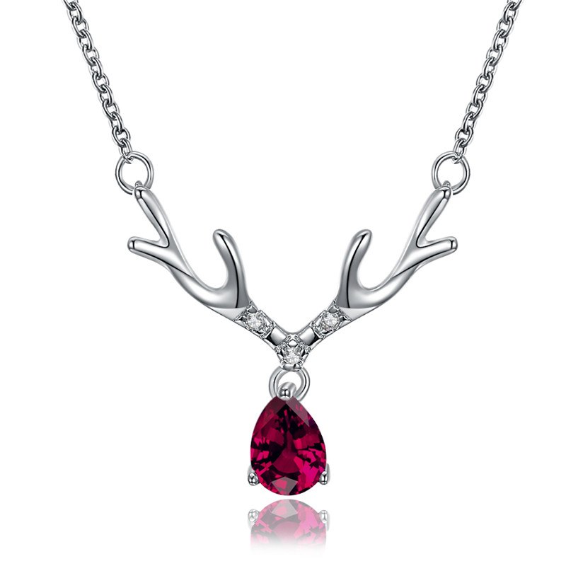 KJ-PN1209-A, Antler pendant as Christmas gift, with red cz in RH plated,look cute, best for Women or gift