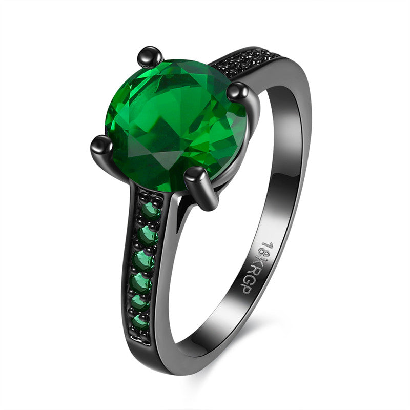 KJ-PR861-B, with green glass in black gun plated ring, fashion,invitations, lovely for Lady, Best for gift, Christmas, party