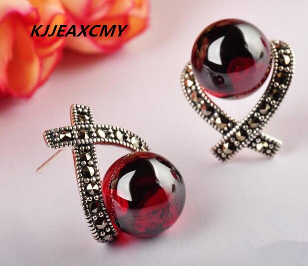 KJJEAXCMY-925-sterling-silver-jewelry-inlaid-Garnet-Earrings-Marcasite-red-female-models