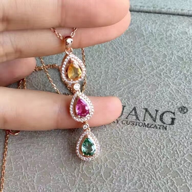Boutique jewelry,Multicolored jewelry natural tourmaline gems female Pendant 925 Silver Inl Necklace Pendant