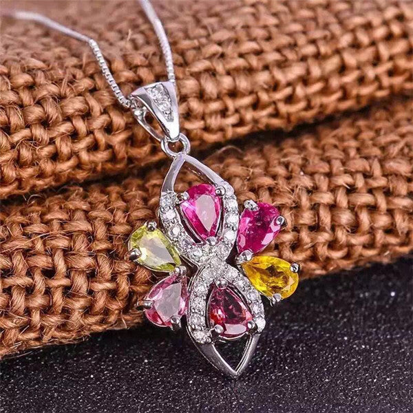 Boutique jewelry Natural Tourmaline Pendant Japanese Korean women's craft,925, sterling Silver Plated Platinum, gold,