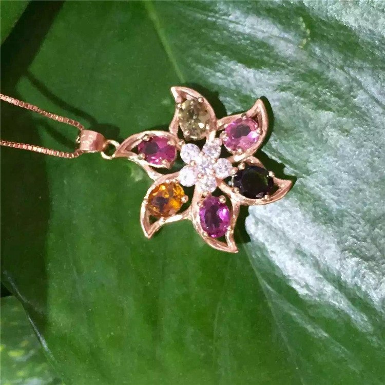 Boutique jewelry Natural Tourmaline Pendant female models 925, sterling Silver Plated Platinum, rose gold, candy color