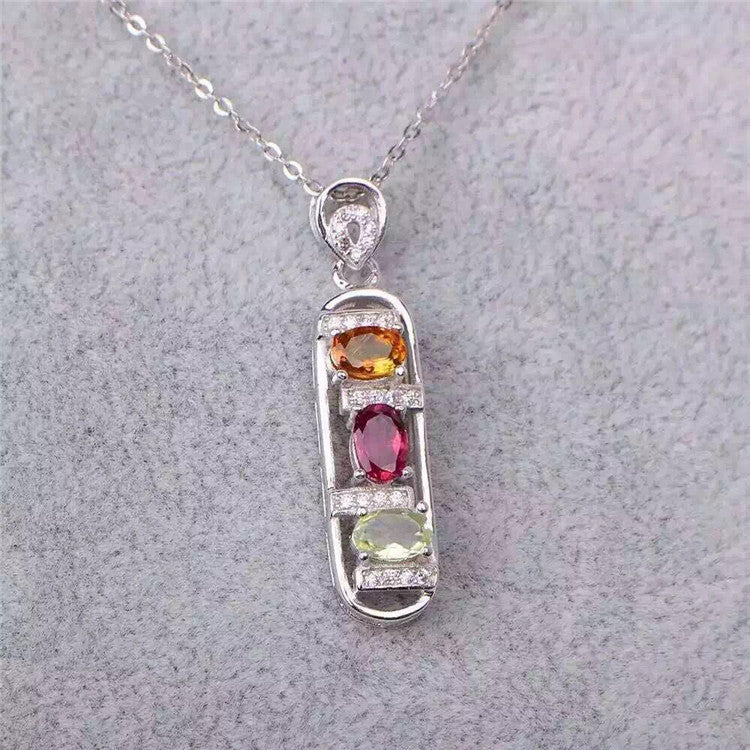 Boutique jewelry Natural tourmaline 925 silver precious gemstone female Pendant