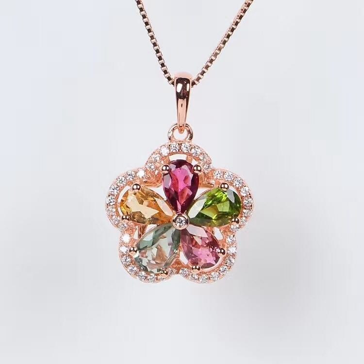 Boutique jewelry Natural tourmaline female pendants, inlaid jewelry  , S925 silver, pure silver