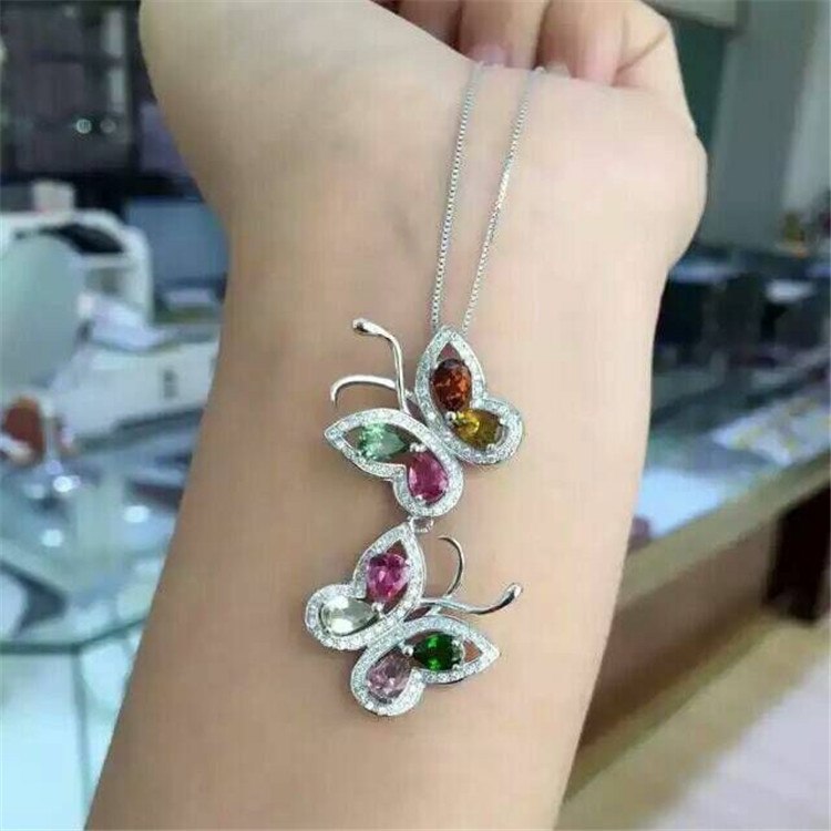 Boutique jewelry,Natural tourmaline, women's necklaces, pendants, inlaid jewelry  , S925 Sterling Silver