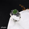 Boutique jewelry S925 Sterling Silver Antique inlaid and field Jade Jade Flower lady high-end open ring